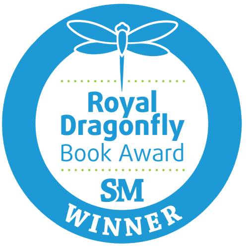 A blue circle with the words royal dragonfly book award sm winner